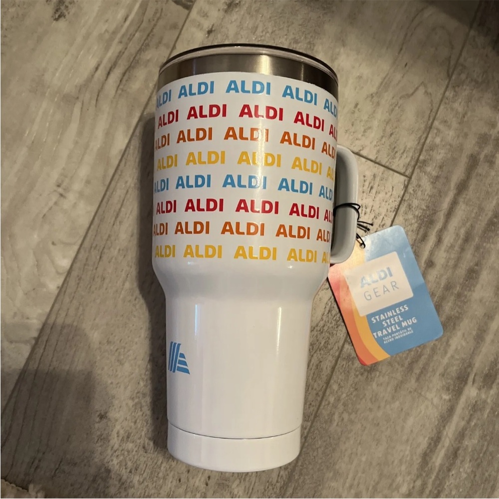 Aldi Gear White Stainless Steel Double Wall 28.74oz Tumbler With Handle & Lid